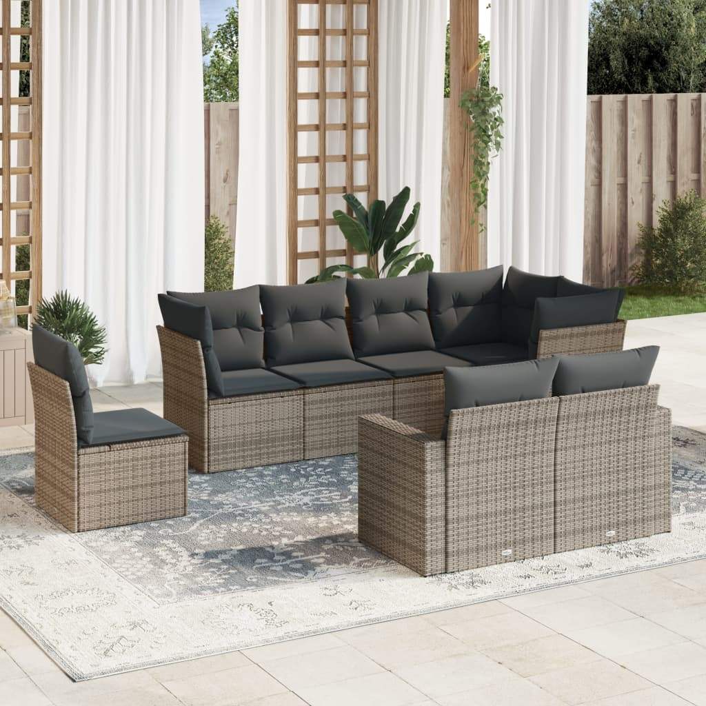 Set Divano da Giardino 8 pz con Cuscini Grigio in Polyrattan - homemem39
