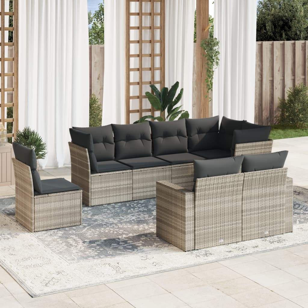 Set Divano da Giardino 8pz con Cuscini Grigio Chiaro Polyrattan - homemem39