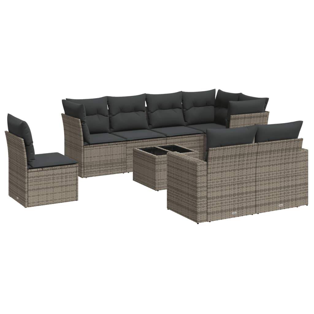 Set Divano da Giardino 9 pz con Cuscini Grigio in Polyrattan - homemem39