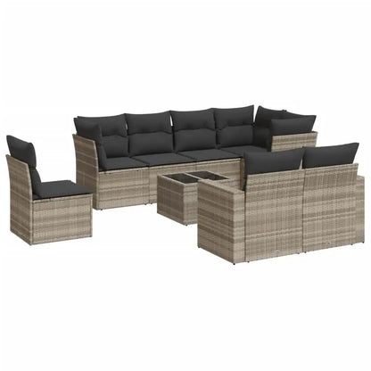 Set Divano da Giardino 9pz con Cuscini Grigio Chiaro Polyrattan - homemem39