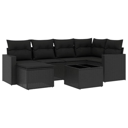 Set Divani da Giardino con Cuscini 7pz Nero Polyrattan - homemem39