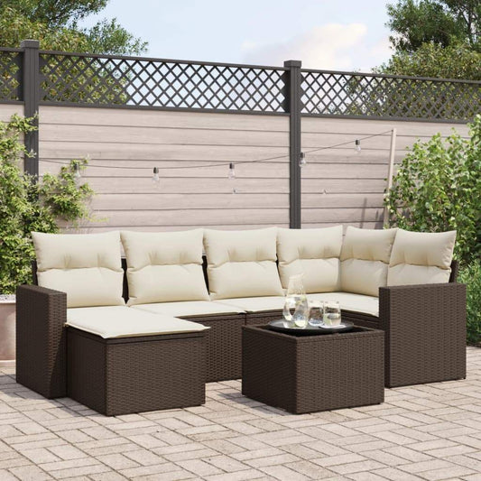 Set Divani da Giardino 7 pz con Cuscini Marrone in Polyrattan - homemem39