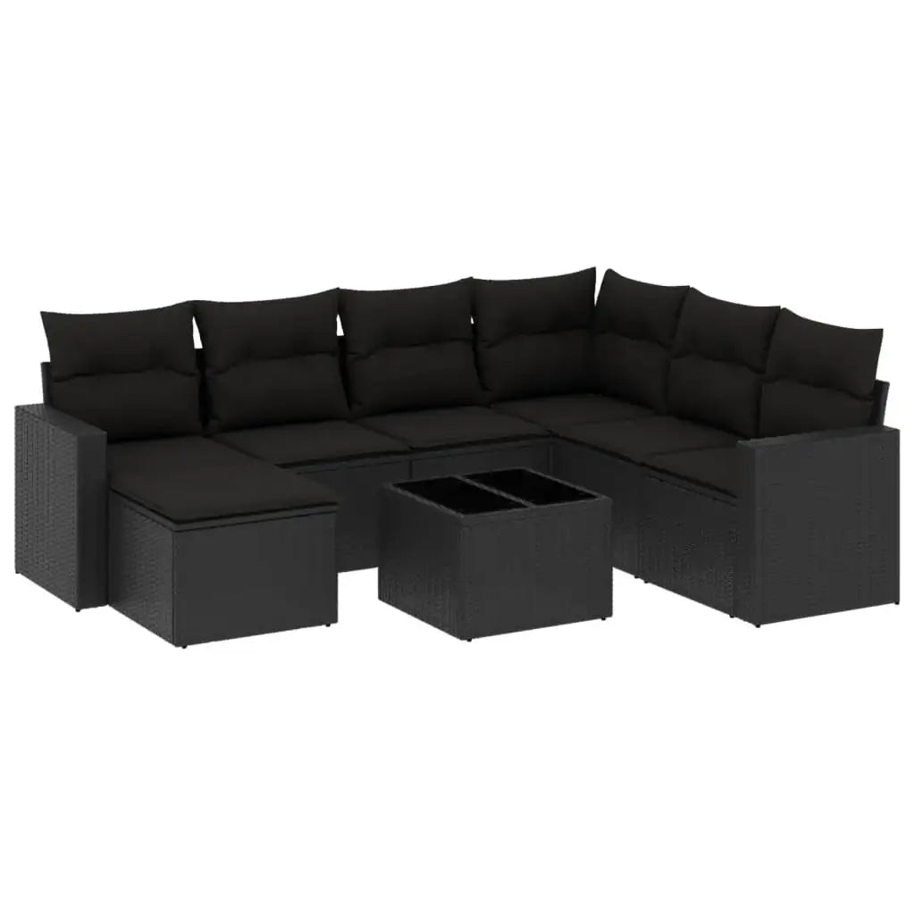 Set Divani da Giardino con Cuscini 8 pz Nero in Polyrattan - homemem39