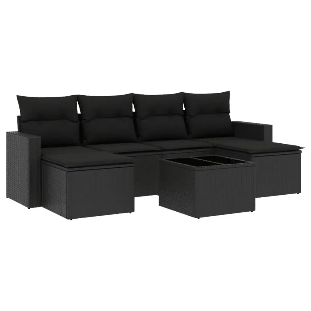 Set Divani da Giardino con Cuscini 7pz Nero Polyrattan - homemem39