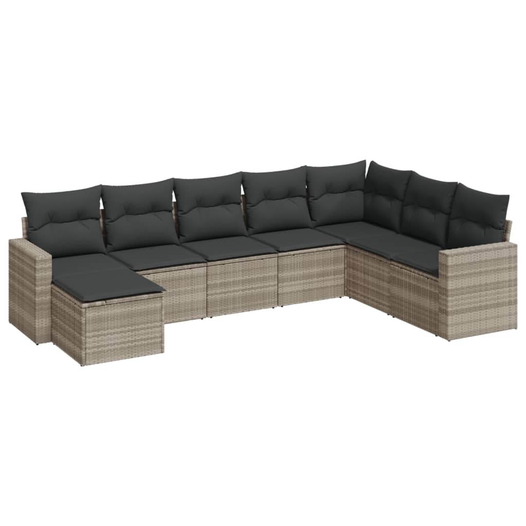 Set Divano da Giardino 8pz con Cuscini Grigio Chiaro Polyrattan