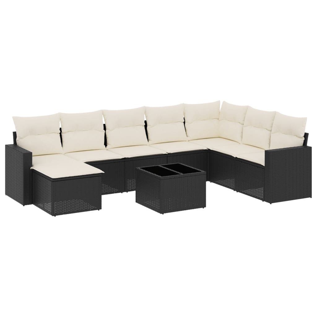 Set Divani da Giardino 9 pz con Cuscini Nero in Polyrattan