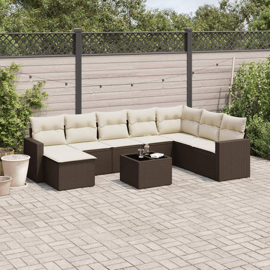 Set Divani da Giardino 9pz con Cuscini Marrone in Polyrattan - homemem39