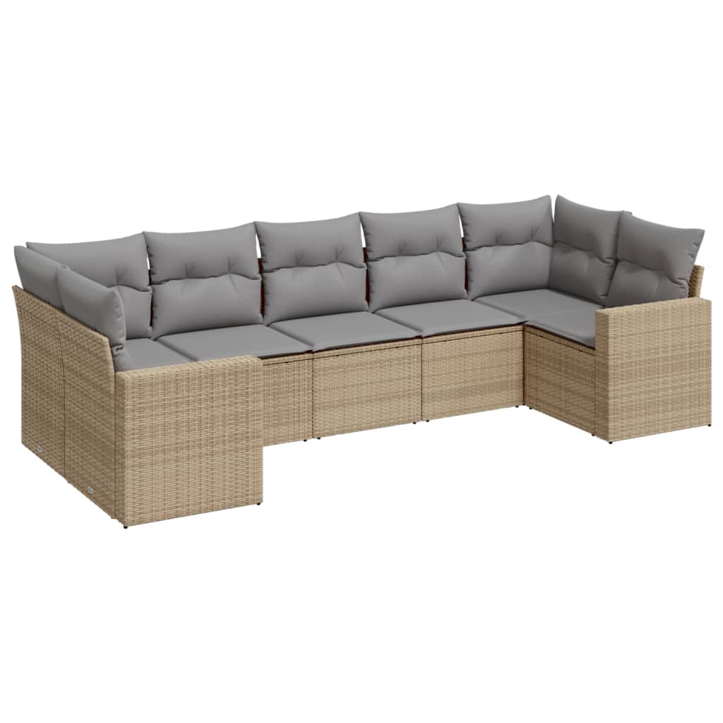 Set Divani da Giardino 7 pz con Cuscini Beige in Polyrattan