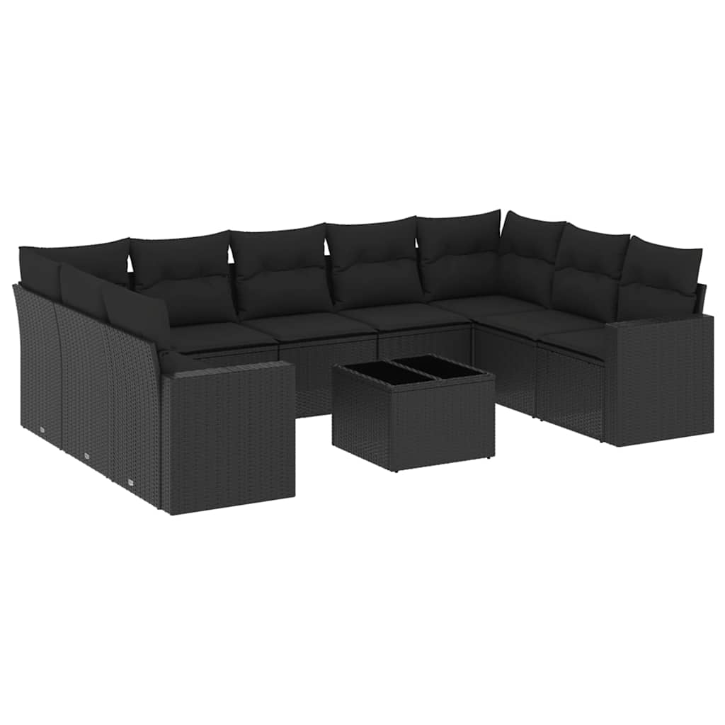 Set Divani da Giardino 10pz con Cuscini in Polyrattan Nero | homemem39