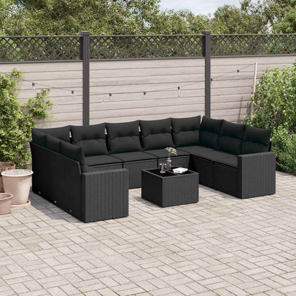 Set Divani da Giardino 10pz con Cuscini in Polyrattan Nero | homemem39