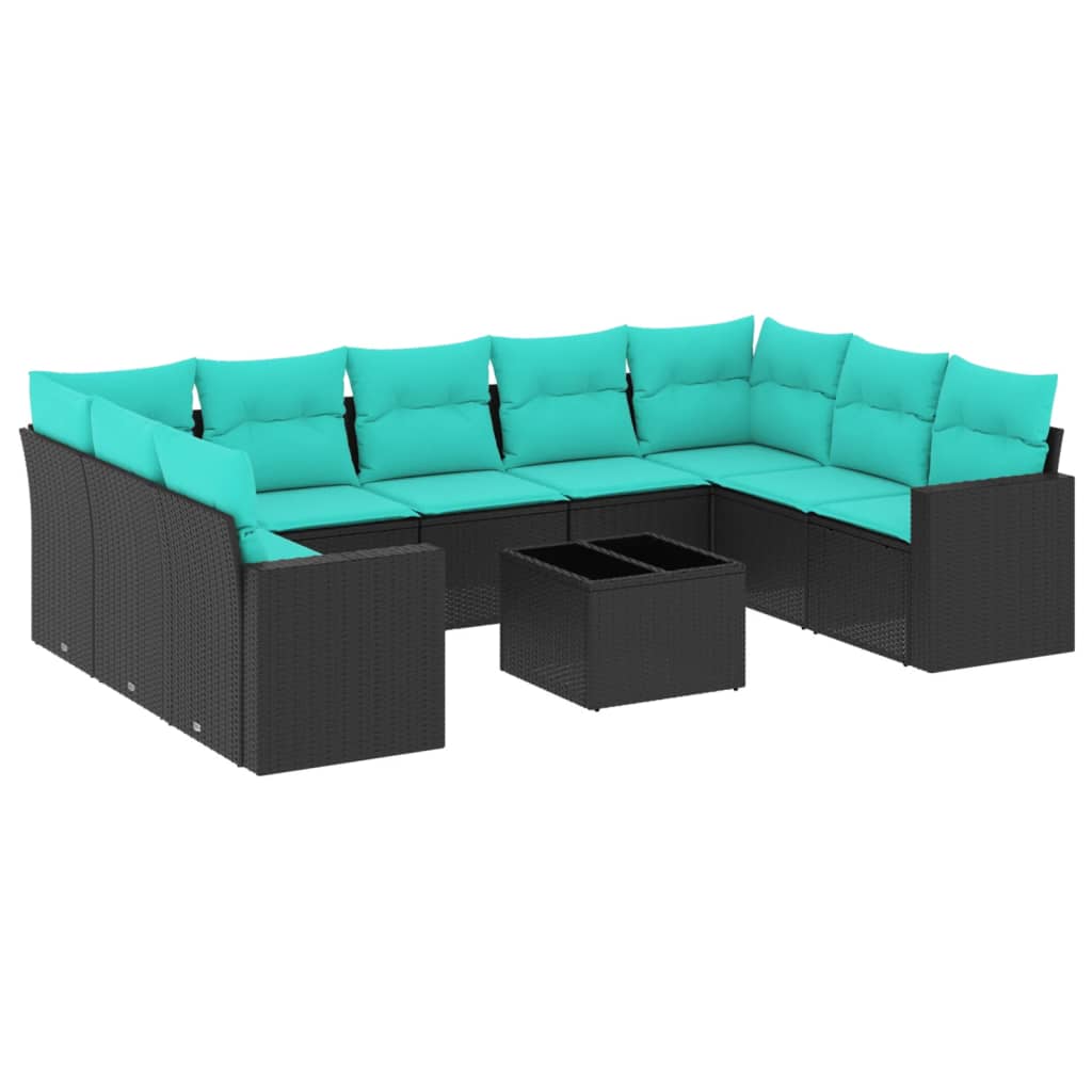 Set Divani da Giardino 10 pz con Cuscini Nero in Polyrattan - homemem39