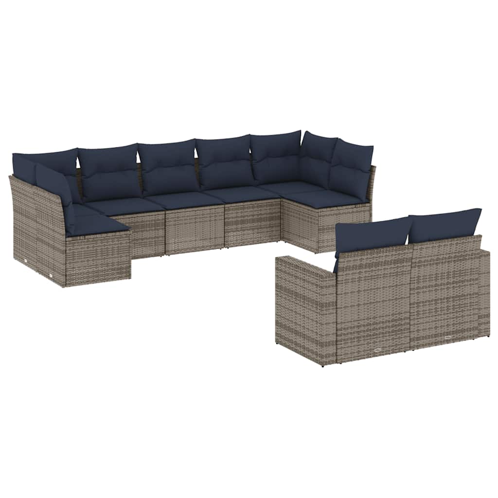 Set Divani da Giardino 9 pz con Cuscini Grigio in Polyrattan
