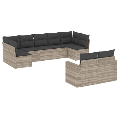 Set Divano da Giardino 9pz con Cuscini Grigio Chiaro Polyrattan - homemem39