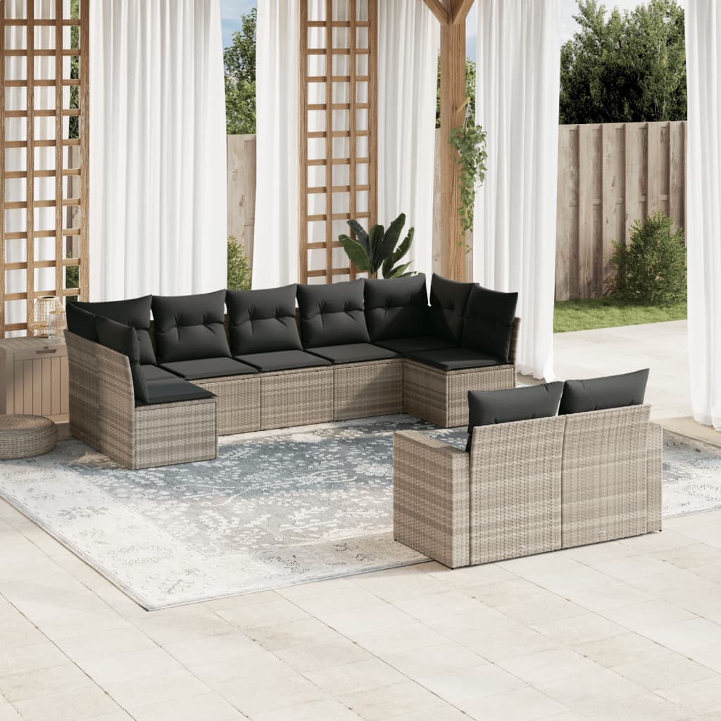 Set Divano da Giardino 9pz con Cuscini Grigio Chiaro Polyrattan - homemem39