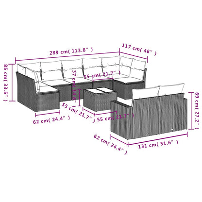 Set Divani da Giardino 10pz con Cuscini in Polyrattan Nero | homemem39