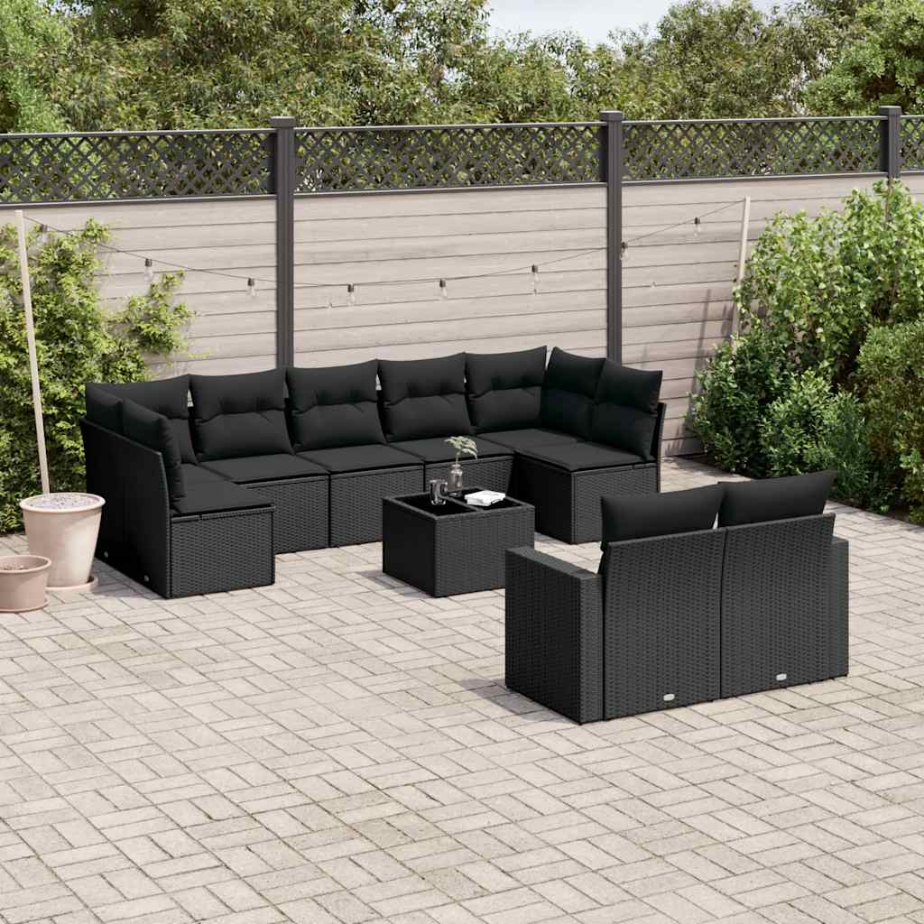 Set Divani da Giardino 10pz con Cuscini in Polyrattan Nero | homemem39