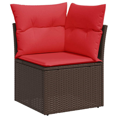 Set Divani da Giardino 10pz con Cuscini in Polyrattan Marrone