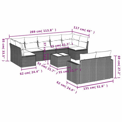 Set Divani da Giardino 10pz con Cuscini in Polyrattan Marrone | homemem39