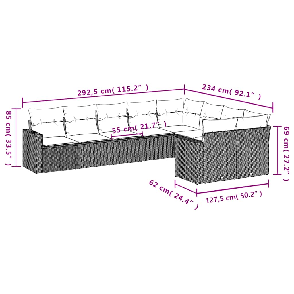 Set Divani da Giardino 9 pz con Cuscini Nero in Polyrattan | homemem39