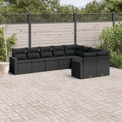 Set Divani da Giardino 9 pz con Cuscini Nero in Polyrattan | homemem39
