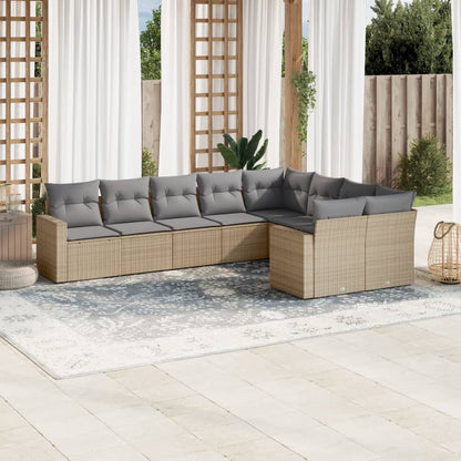 Set Divano da Giardino 9 pz con Cuscini Beige in Polyrattan | homemem39