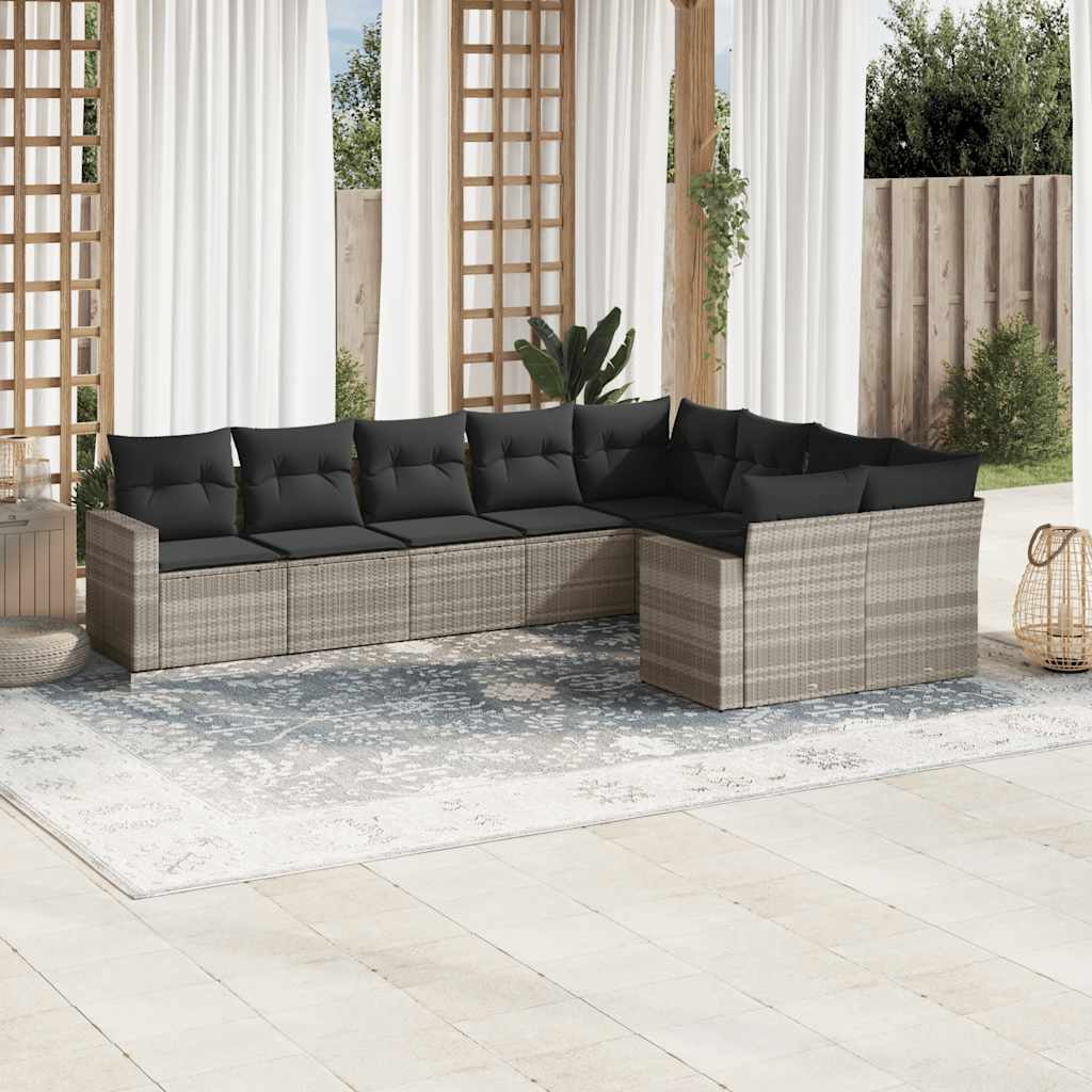 Set Divano da Giardino 9pz con Cuscini Grigio Chiaro Polyrattan - homemem39