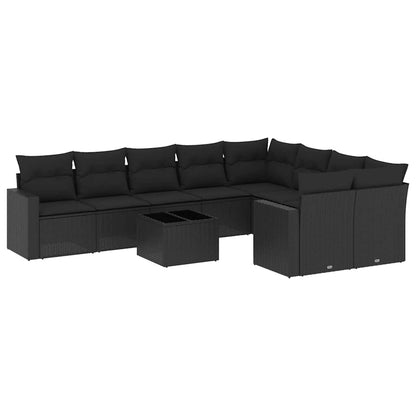 Set Divani da Giardino 10pz con Cuscini in Polyrattan Nero | homemem39
