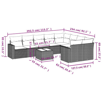 Set Divani da Giardino 10pz con Cuscini in Polyrattan Nero