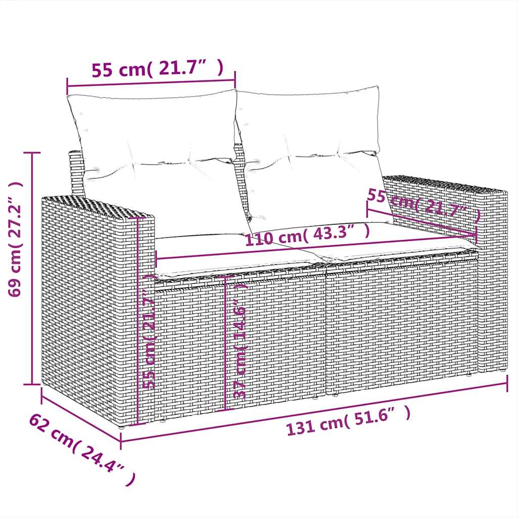 Set Divani da Giardino 10pz con Cuscini in Polyrattan Nero | homemem39