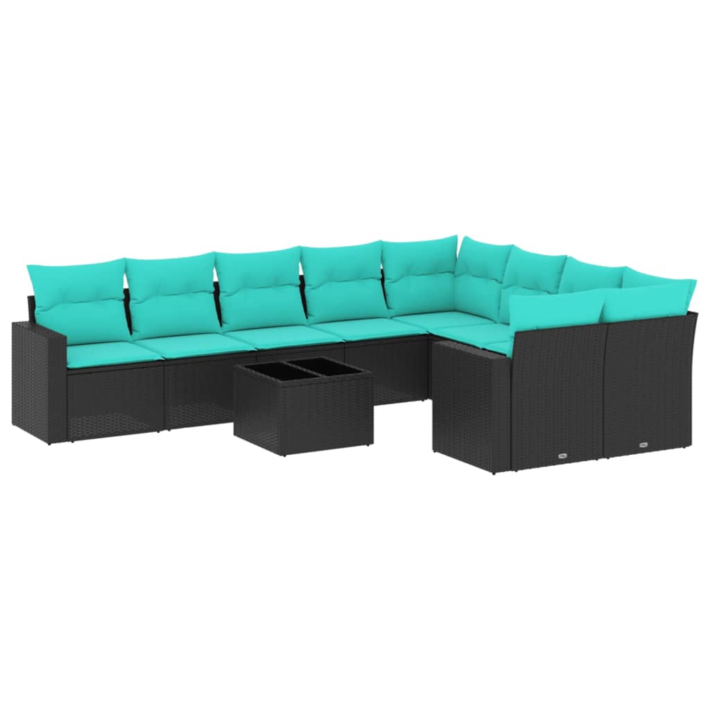 Set Divani da Giardino 10 pz con Cuscini Nero in Polyrattan - homemem39
