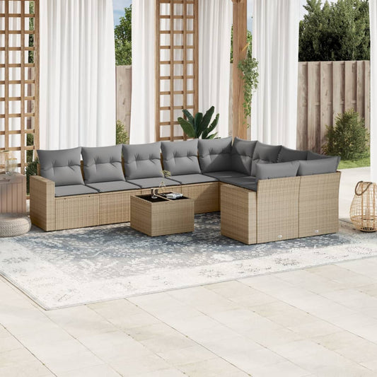 Set Divano da Giardino 10 pz con Cuscini Beige in Polyrattan - homemem39