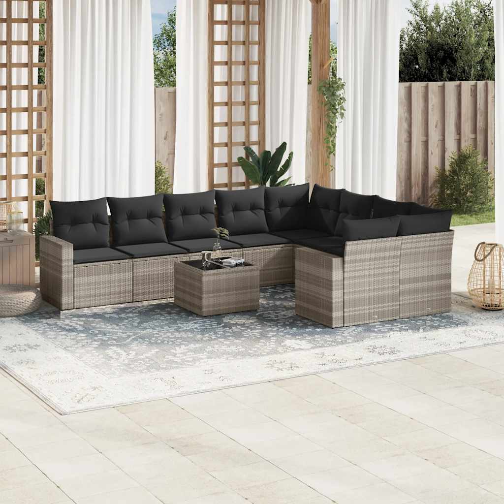 Set Divano Giardino 10 pz con Cuscini Grigio Chiaro Polyrattan - homemem39