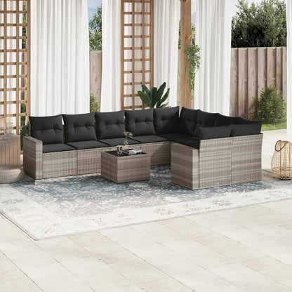 Set Divano Giardino 10 pz con Cuscini Grigio Chiaro Polyrattan - homemem39