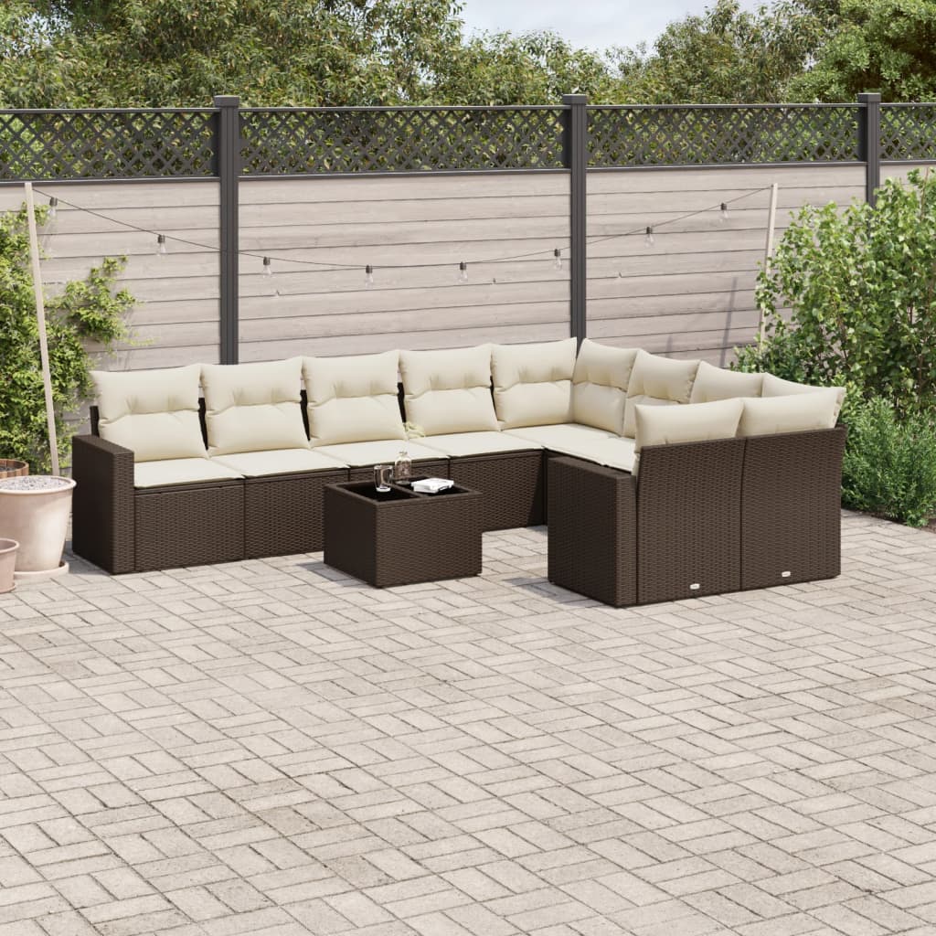 Set Divani da Giardino 10pz con Cuscini in Polyrattan Marrone - homemem39