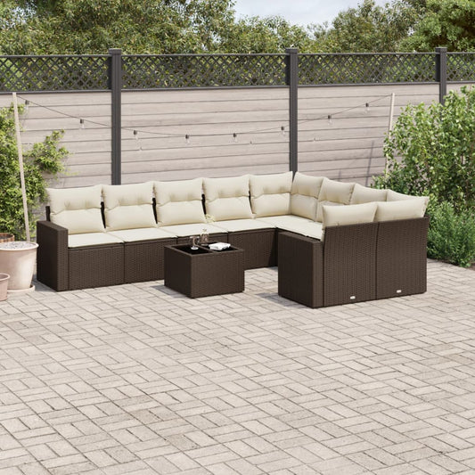 Set Divani da Giardino 10pz con Cuscini in Polyrattan Marrone - homemem39