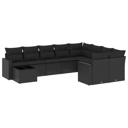 Set Divani da Giardino 10pz con Cuscini in Polyrattan Nero | homemem39