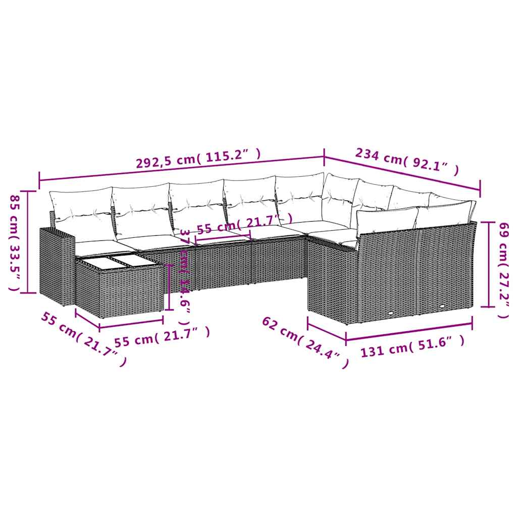 Set Divani da Giardino 10pz con Cuscini in Polyrattan Nero | homemem39