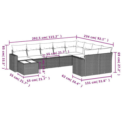 Set Divani da Giardino 10pz con Cuscini in Polyrattan Nero | homemem39