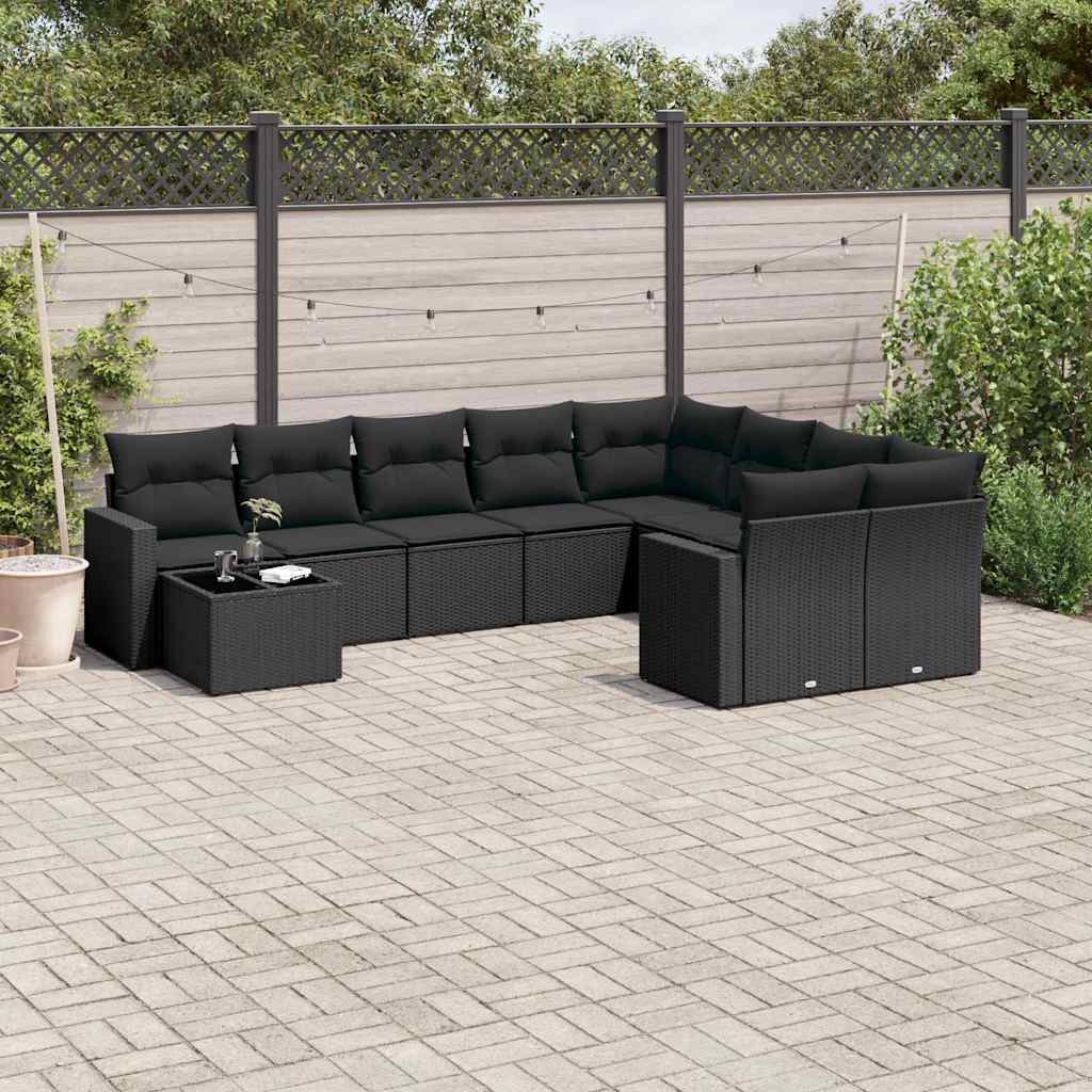 Set Divani da Giardino 10pz con Cuscini in Polyrattan Nero | homemem39