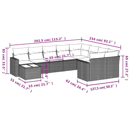 Set Divani da Giardino 10 pz con Cuscini Grigio in Polyrattan