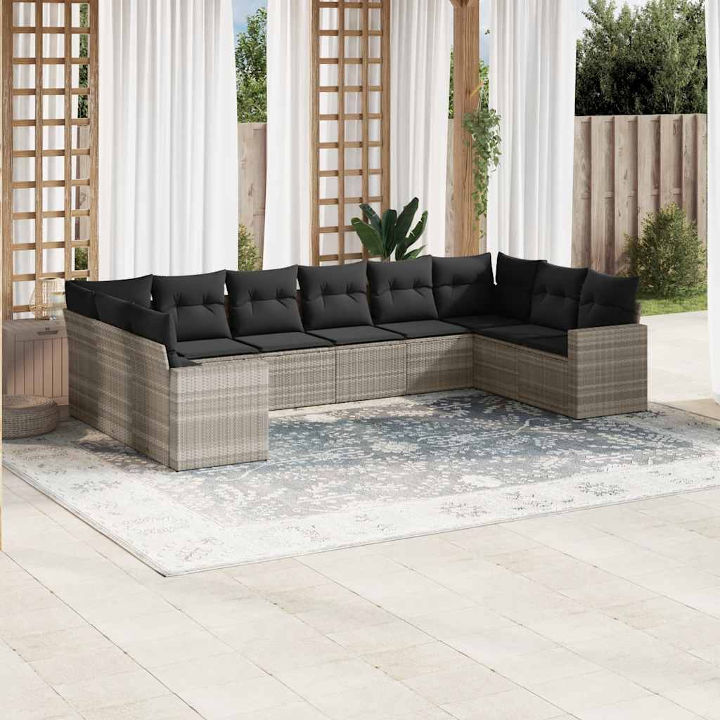Set Divano Giardino 10 pz con Cuscini Grigio Chiaro Polyrattan - homemem39