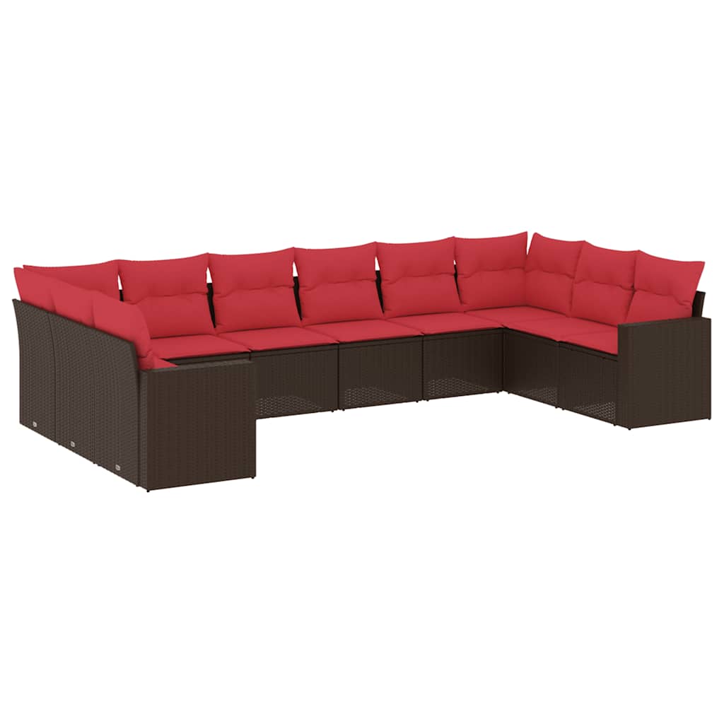 Set Divani da Giardino 10pz con Cuscini in Polyrattan Marrone | homemem39