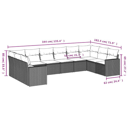 Set Divani da Giardino 10pz con Cuscini in Polyrattan Marrone | homemem39