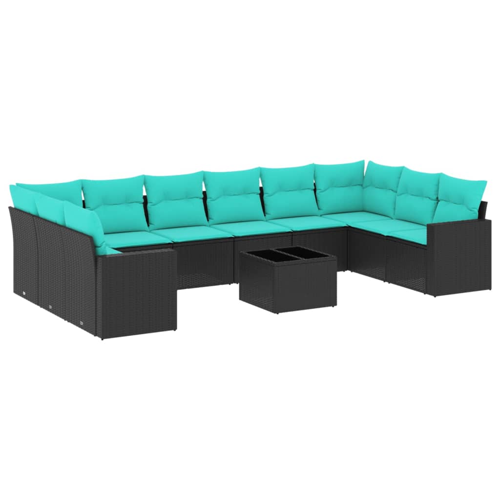 Set Divani da Giardino 11 pz con Cuscini in Polyrattan Nero - homemem39