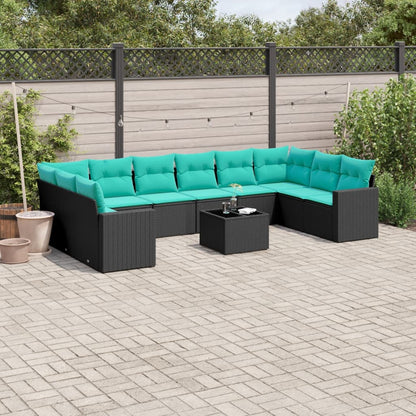 Set Divani da Giardino 11 pz con Cuscini in Polyrattan Nero - homemem39