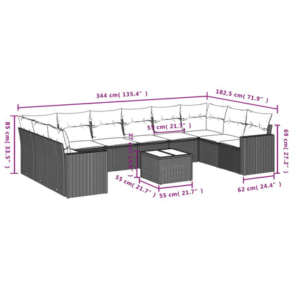 Set Divani da Giardino 11 pz con Cuscini in Polyrattan Grigio | homemem39