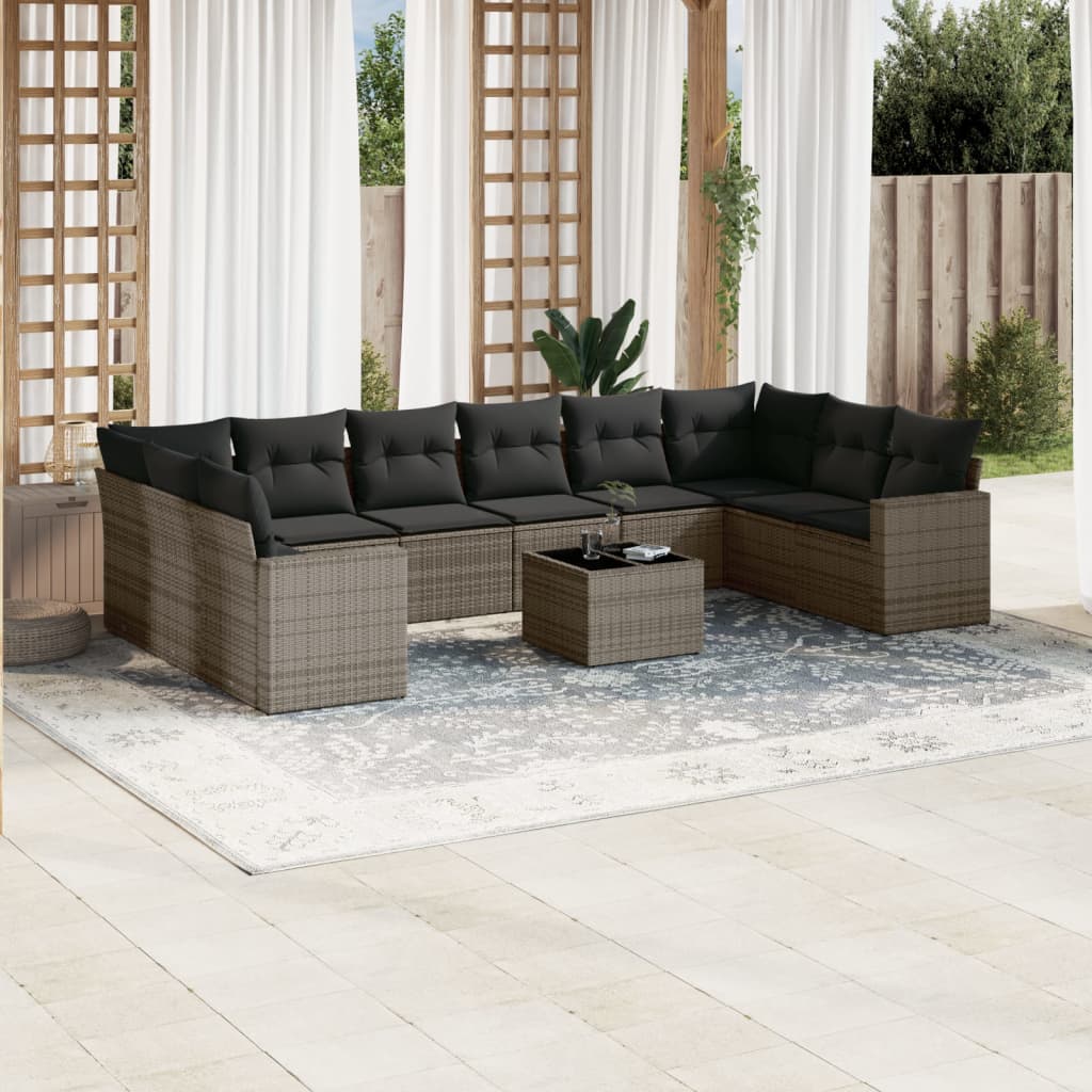 Set Divani da Giardino 11 pz con Cuscini in Polyrattan Grigio | homemem39