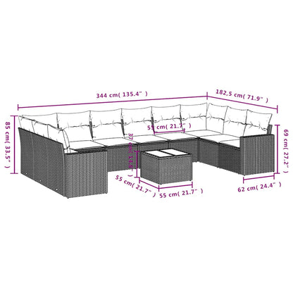 Set Divani da Giardino 11 pz con Cuscini in Polyrattan Grigio | homemem39