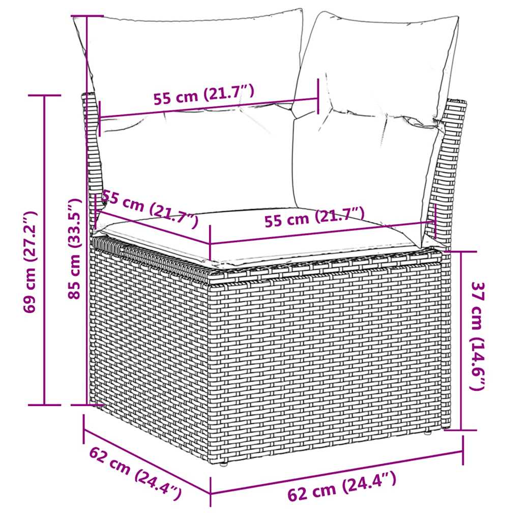 Set Divani da Giardino 11 pz con Cuscini in Polyrattan Grigio