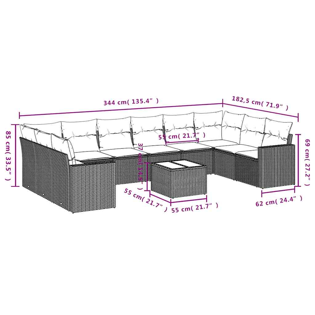 Set Divani da Giardino 11 pz con Cuscini in Polyrattan Grigio | homemem39